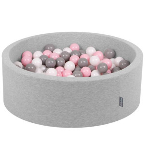KiddyMoon Suchy basen okrągły z piłeczkami 7cm 90x30cm, jasnoszary