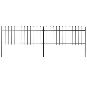 Ogrodzenie z prętów z grotami, 3,4 x 0,8 m, stalowe, czarne