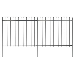 Ogrodzenie z prętów z grotami, stalowe, 3,4 x 1,5 m, czarne
