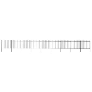 Ogrodzenie z prętów z grotami, stalowe, 15,3 x 1,5 m, czarne