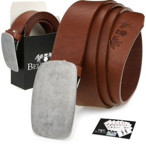 Beltimore skórzany pasek męski koniak szeroki premium W38