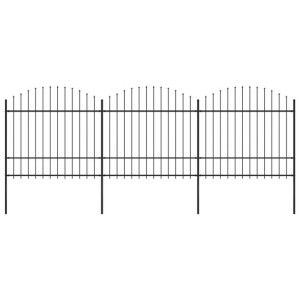 Panele ogrodzeniowe z grotami, stal, (1,5-1,75) x 5,1 m, czarne
