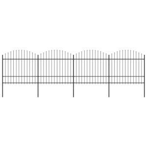 Panele ogrodzeniowe z grotami, stal, (1,5-1,75) x 6,8 m, czarne