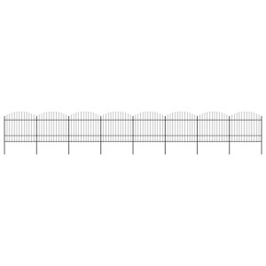 Panele ogrodzeniowe z grotami, stal, (1,5-1,75)x13,6 m, czarne