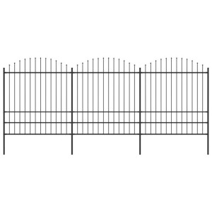 Panele ogrodzeniowe z grotami, stal, (1,75-2) x 5,1 m, czarne