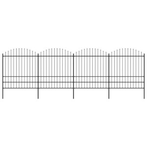 Panele ogrodzeniowe z grotami, stal, (1,75-2) x 6,8 m, czarne