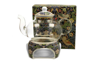 Szklany dzbanek 1000 ml z podgrzewaczem STRAWBERRY THIEF BLUE William Morri
