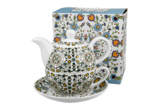 Tea for One porcelanowy / Filiżanka z dzbankiem i spodkiem wzór KASZUBSKI