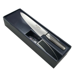Global G-2220GB Zestaw Starter: Nóż szefa kuchni G-2 + ostrzałka MinoSharp