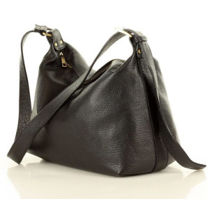 MARCO MAZZINI Skórzana torebka listonoszka messenger genuine leather czarna