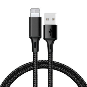 Kabel TYP 2 USB na Lightning metalowe końcówki QC 3.0 1 metr czarny