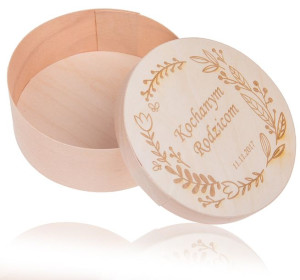 PUDEŁKO Z ŁUBY 16 cm okrągłe LOGO GRAWER