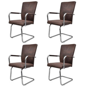 Krzesła stołowe, wspornikowe, 4 szt., brązowe, leathaire