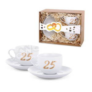 Filiżanki z podstawkami 25 rocznica ślubu 220 ml