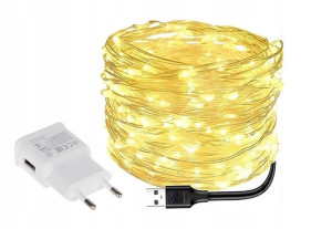 LAMPKI DRUCIKI 50LED MIKRO NA PRĄD białe ciepłe
