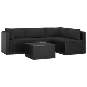 5-częściowy zestaw mebli do ogrodu, poduszki, rattan PE, czarny