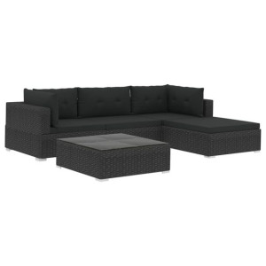 5-częściowy zestaw mebli do ogrodu, poduszki, rattan PE, czarny