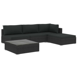 5-cz. zestaw mebli do ogrodu, poduszki, rattan PE, czarny