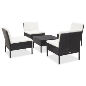 5-częściowa sofa ogrodowa z poduszkami, rattan PE, czarna