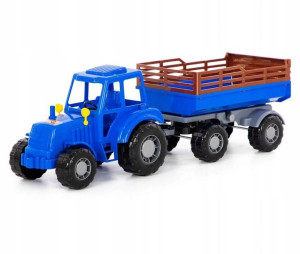 Duży Traktor Z Przyczepą Niebieski Traktorek 60cm