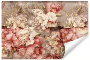 Fototapeta Flizelinowa PIWONIE Kwiaty w Stylu Retro Efekt 3D 300cm x 210cm