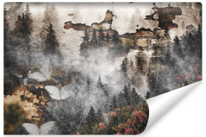 Fototapeta Ścienna Nowoczesny Kolaż LAS Motyle Cegły 368cm x 254cm