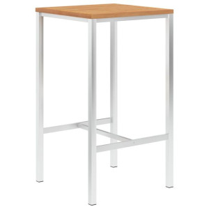 Stolik barowy, 60x60x105 cm, drewno tekowe i stal nierdzewna