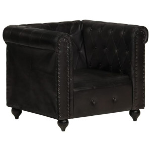 Fotel Chesterfield, czarny, skóra naturalna