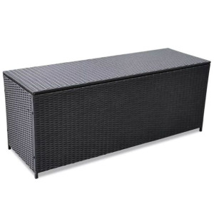 Skrzynia ogrodowa, czarna, 150 x 50 x 60 cm, rattan PE