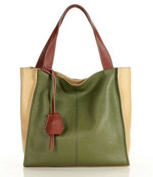 Modny skórzany shopper MAZZINI - Portofino Max multi moro zieleń militare