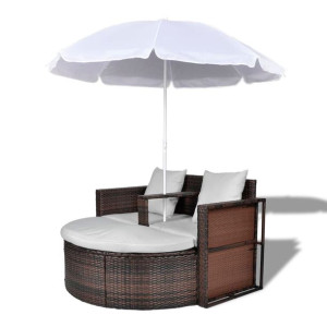 Rattanowa sofa z parasolem (Brązowa)