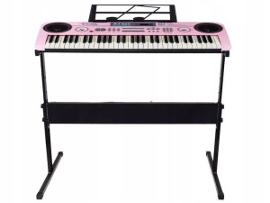 Organy Keyboard Pianinko Mikrofon Różowy Statyw