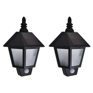 Ścienne lampy solarne, 2 szt., z detektorem ruchu, czarne