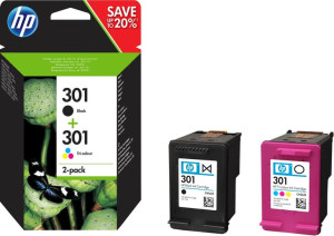 Tusz HP zestaw HP 301+HP 301, HP301+HP301 N9J72AE, zawiera czarny i kolor,
