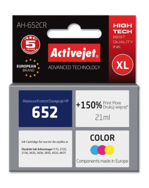 Tusz Activejet AH-652CR (zamiennik HP 652 F6V24AE  Premium  21 ml  kolor)