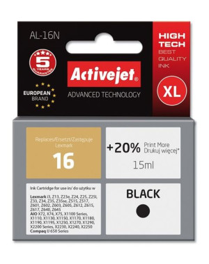 Tusz Activejet AL-16N (zamiennik Lexmark 16 10N0016  Supreme  15 ml  czarny