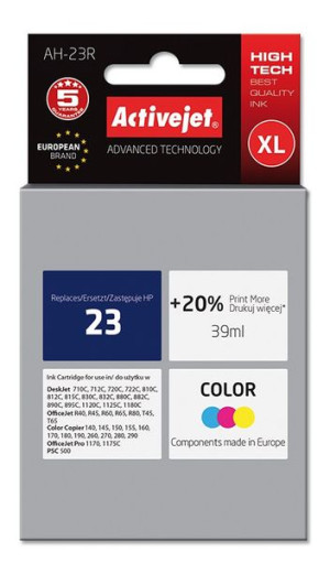 Tusz Activejet AH-23R (zamiennik HP 23 C1823D  Premium  39 ml  kolor)