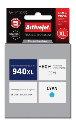 Tusz Activejet AH-940CRX (zamiennik HP 940XL C4907AE  Premium  35 ml  niebi