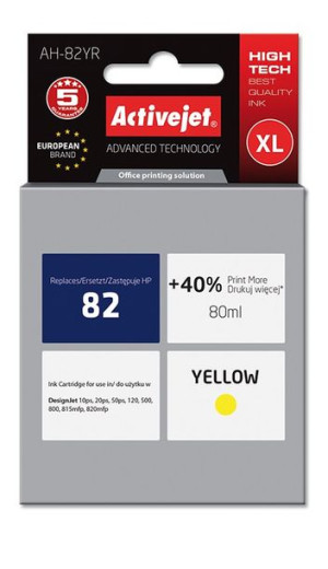 Tusz Activejet AH-82YR (zamiennik HP 82 C4913A  Premium  80 ml  żółty)