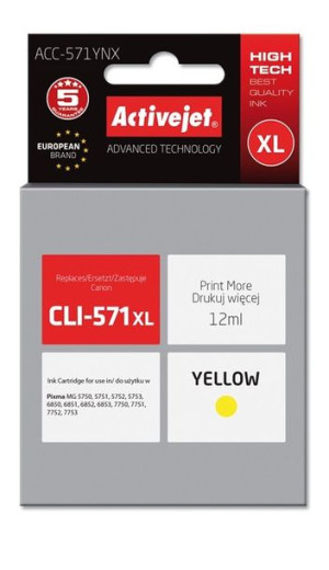 Tusz Activejet ACC-571YNX (zamiennik Canon CLI-571Y XL  Supreme  12 ml  żół