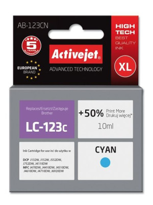 Tusz Activejet AB-123CN (zamiennik Brother LC123C/121C  Supreme  10 ml  nie