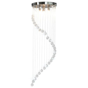 Lampa sufitowa z kryształami i koralikami, srebrna, spirala, G9