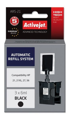 System uzupełnień Activejet ARS-21 (zamiennik HP21, HP27, HP 56   3 x 6 ml