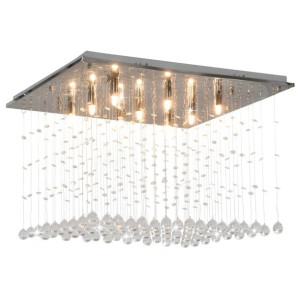 Lampa sufitowa z kryształkami i koralikami, srebrna, kostka, G9