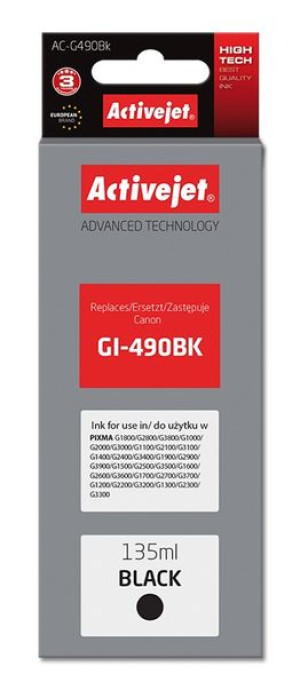 Tusz Activejet AC-G490Bk (zamiennik Canon GI-490BK  Supreme  135 ml  czarny