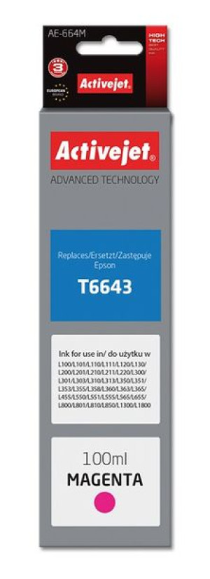Tusz Activejet AE-664M (zamiennik Epson T6643  Supreme  100 ml  czerwony)