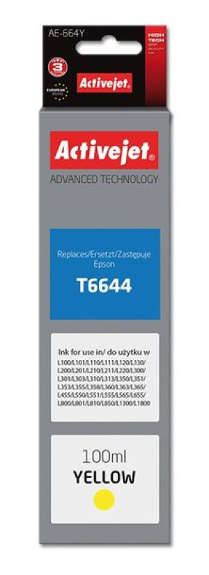 Tusz Activejet AE-664Y (zamiennik Epson T6644  Supreme  100 ml  żółty)