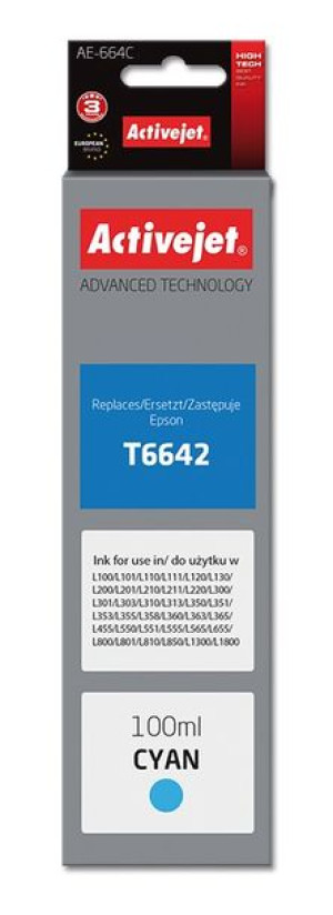 Tusz Activejet AE-664C (zamiennik Epson T6642  Supreme  100 ml  niebieski)