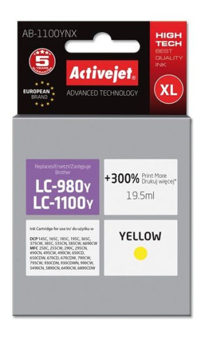 Tusz Activejet AB-1100YNX (zamiennik Brother LC1100Y/980Y  Supreme  19,5 ml