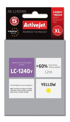 Tusz Activejet AB-1240YNX (zamiennik Brother LC1240Y/1220Y  Supreme  12 ml